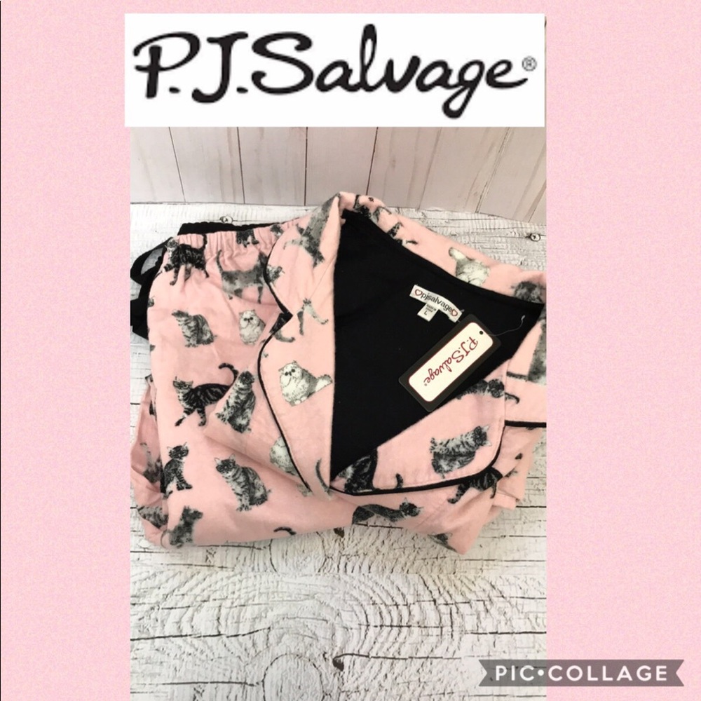 PJ Salvage pink cat pajama set NWT